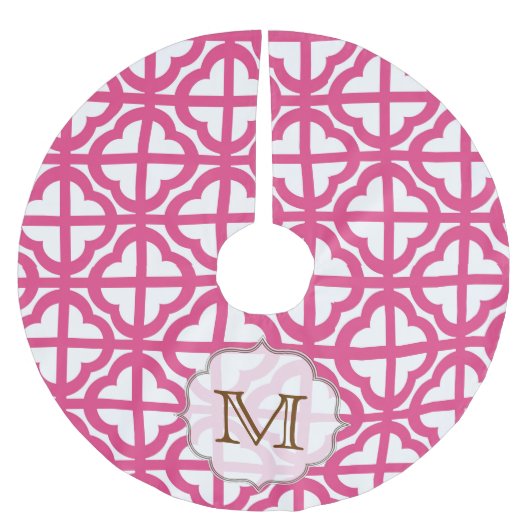 Heet Roze Quarterfoil Monogram Initiaal Tree Rok Kerstboom Rok (Voorkant)
