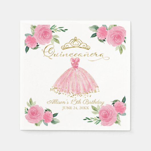 Heet Roze Quinceanera Servet (Voorkant)