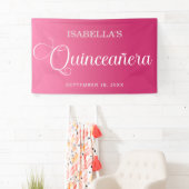 Heet Roze Quinceañera Verjaardag Elegant Script Spandoek (Insitu)