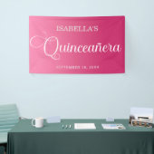 Heet Roze Quinceañera Verjaardag Elegant Script Spandoek (Beurs)