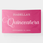 Heet Roze Quinceañera Verjaardag Elegant Script Spandoek (Horizontaal)