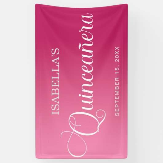 Heet Roze Quinceañera Verjaardag Elegant Script Spandoek (Verticaal)