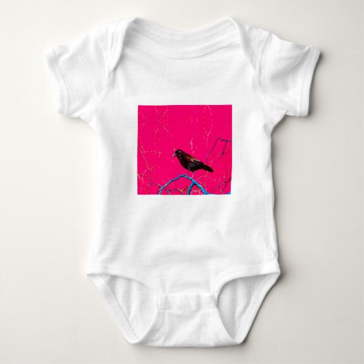 Heet Roze Raven Crow Zwart Vogel Romper (Voorkant)