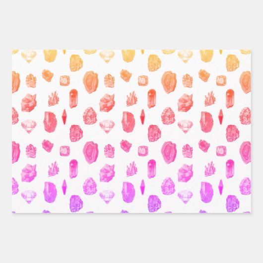 Heet Roze & Regenboog kristallen en Pareltjes Inpakpapier Vel (Voorkant 3)