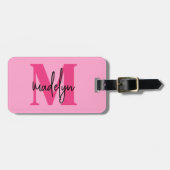 Heet Roze Reiziger Initiële Naam Monogram Bagagelabel (Voorkant horizontaal)