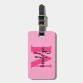 Heet Roze Reiziger Initiële Naam Monogram Bagagelabel (Voorkant verticaal)