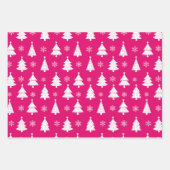 Heet Roze Rendieren, Kerstbomen en Hulst Inpakpapier Vel (Voorkant)