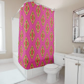Heet Roze Retro Diamant Douchegordijn (In situ)