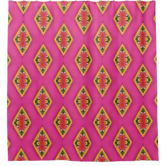 Heet Roze Retro Diamant Douchegordijn (Voorkant)