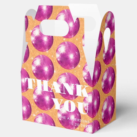 Heet Roze Retro Disco Ballen Bruiloft Dank u Bedankdoosjes (Geopend)