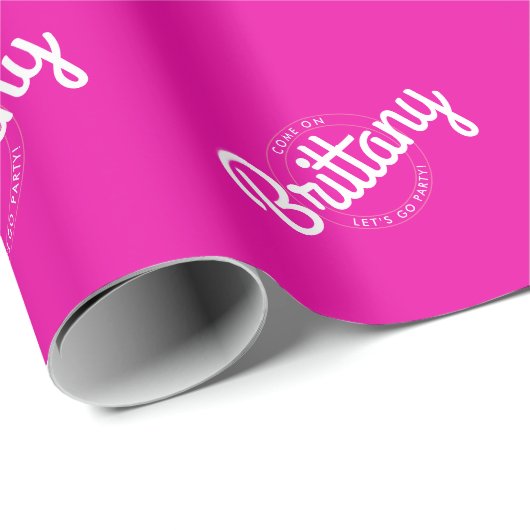 Heet roze retro dolly laten we gaan feest! cadeaupapier (Rol Hoek)