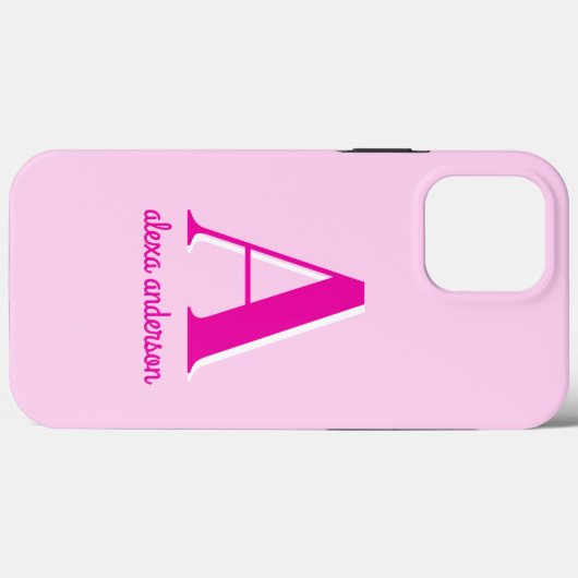 Heet Roze Retro Dolly Monogram Case-Mate iPhone Case (Achterkant (horizontaal))