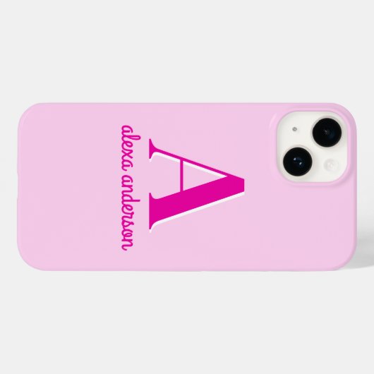 Heet Roze Retro Dolly Monogram Case-Mate iPhone Case (Achterkant (horizontaal))