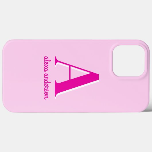 Heet Roze Retro Dolly Monogram Case-Mate iPhone Case (Achterkant (horizontaal))