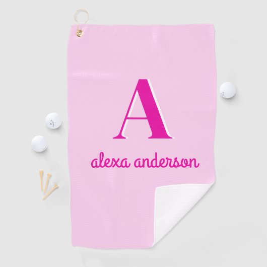 Heet Roze Retro Dolly Monogram Golfhanddoek (Insitu)