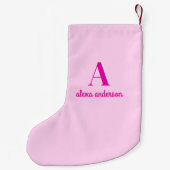 Heet Roze Retro Dolly Monogram Kleine Kerstsok (Achterkant)