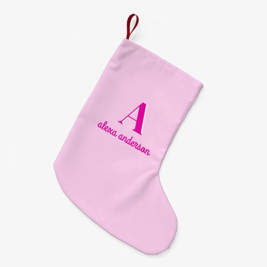 Heet Roze Retro Dolly Monogram Kleine Kerstsok (Voorkant (Hangend))