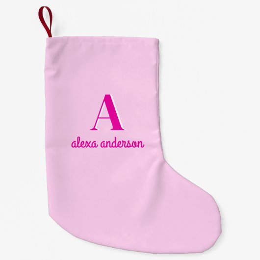 Heet Roze Retro Dolly Monogram Kleine Kerstsok (Voorkant)