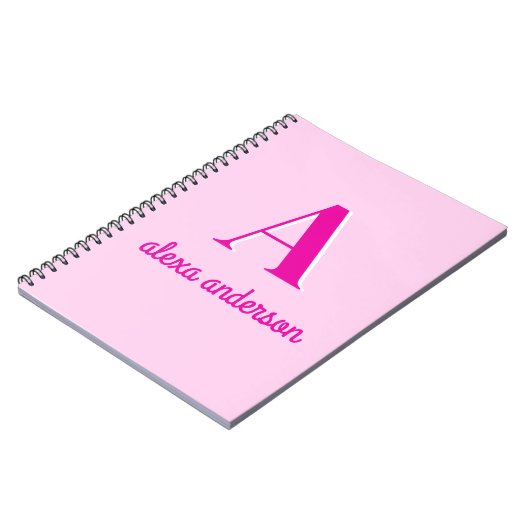 Heet Roze Retro Dolly Monogram Notitieboek (Linkerzijde)