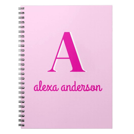 Heet Roze Retro Dolly Monogram Notitieboek (Voorkant)