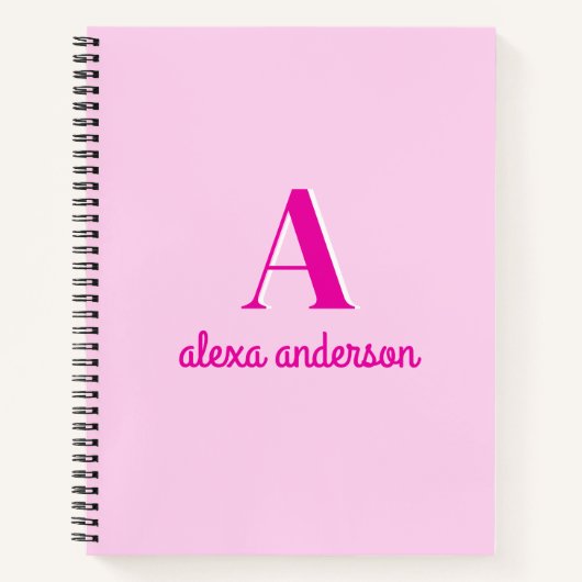 Heet Roze Retro Dolly Monogram Notitieboek (Voorkant)