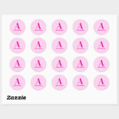 Heet Roze Retro Dolly Monogram Ronde Sticker (Vel)