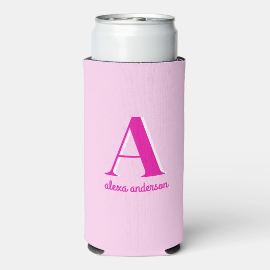 Heet Roze Retro Dolly Monogram Seltzer Blikjeskoeler (Seltzer Achterkant)