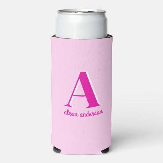 Heet Roze Retro Dolly Monogram Seltzer Blikjeskoeler (Seltzer Voorkant)