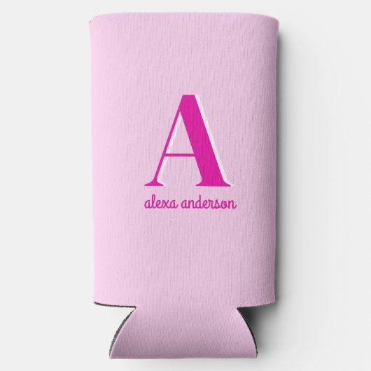 Heet Roze Retro Dolly Monogram Seltzer Blikjeskoeler (Achterkant)