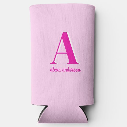 Heet Roze Retro Dolly Monogram Seltzer Blikjeskoeler (Voorkant)