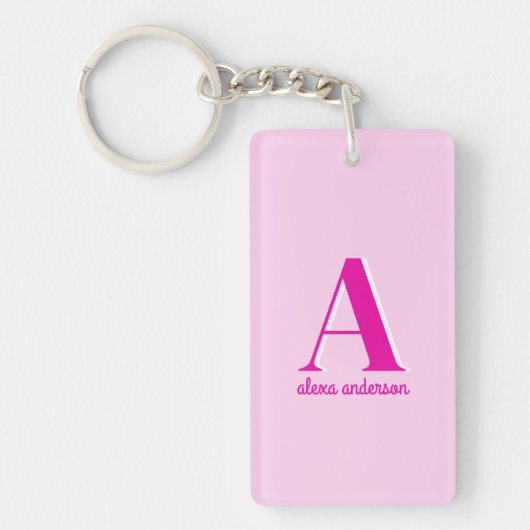 Heet Roze Retro Dolly Monogram Sleutelhanger (Voorkant)