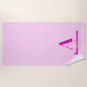 Heet Roze Retro Dolly Monogram Strandlaken (Voorkant)