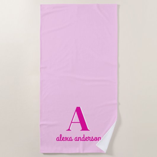 Heet Roze Retro Dolly Monogram Strandlaken (Voorkant)