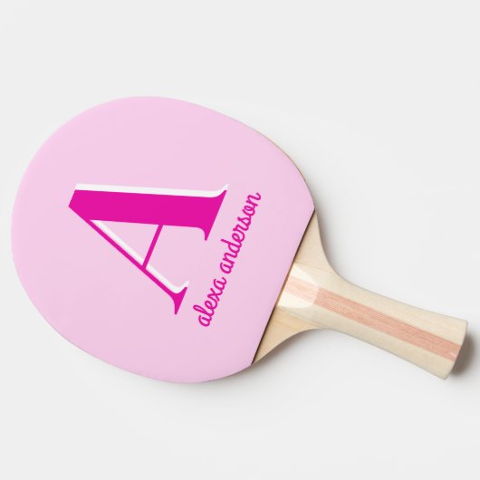 Heet Roze Retro Dolly Monogram Tafeltennisbatje (Zijkant)