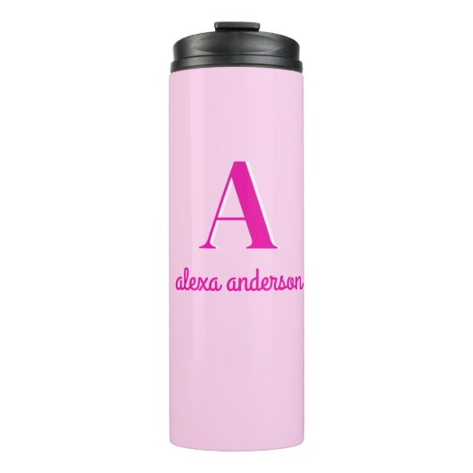 Heet Roze Retro Dolly Monogram Thermosbeker (Voorkant)