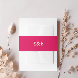Heet Roze Retro Monogrammed Bruiloft Uitnodigingen Wikkel