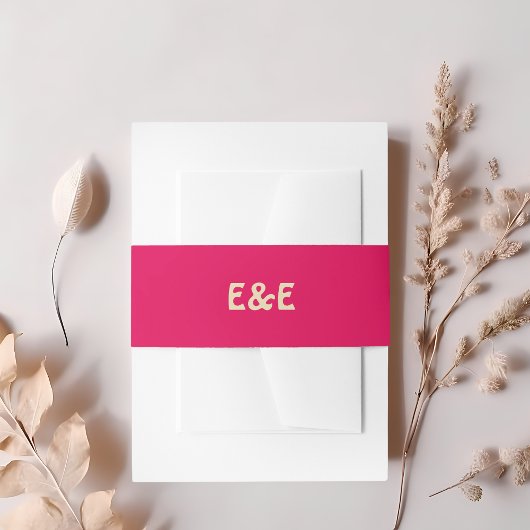 Heet Roze Retro Monogrammed Bruiloft Uitnodigingen Wikkel
