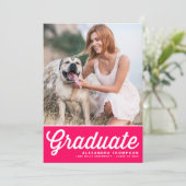 Heet Roze Retro Vette Typografie Foto Afstuderen Kaart (Staand voorkant)