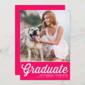 Heet Roze Retro Vette Typografie Foto Afstuderen Kaart (Voorkant / Achterkant)