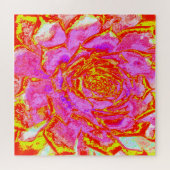 Heet roze, rode en gele succulente Sedum rozet Legpuzzel (Horizontaal)