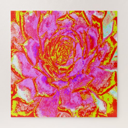 Heet roze, rode en gele succulente Sedum rozet Legpuzzel (Verticaal)