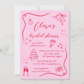 Heet Roze Rode Hand getrokken Leuk Doodle Vrijgeze Kaart (Voorkant)