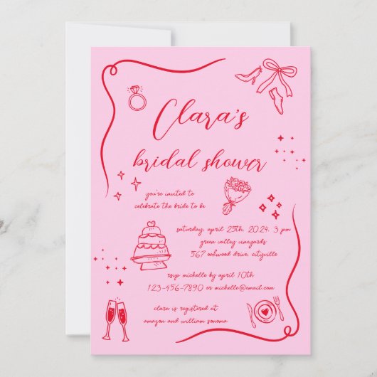 Heet Roze Rode Hand getrokken Leuk Doodle Vrijgeze Kaart (Voorkant)