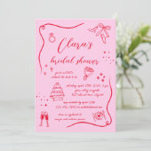 Heet Roze Rode Hand getrokken Leuk Doodle Vrijgeze Kaart (Staand voorkant)