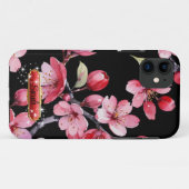 Heet Roze Rode Kersenbloesem Zwarte Achtergrond Case-Mate iPhone Case (Achterkant (horizontaal))