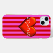 Heet roze rode streep rode metalen hartmonogram Case-Mate iPhone case (Achterkant (horizontaal))
