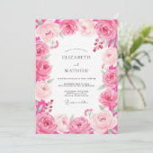 Heet Roze Romantische Bloesem Bruiloft Kaart (Staand voorkant)