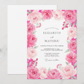 Heet Roze Romantische Bloesem Bruiloft Kaart (Voorkant / Achterkant)