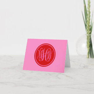 Heet Roze Rood 3 Initiele Wingerdstok Schrift Mono Bedankkaart