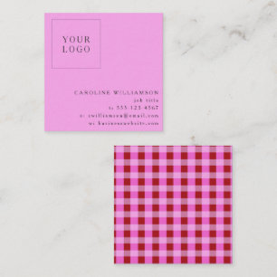 Heet Roze Rood Gingham Vierkant Logo Eigen Merk Vierkante Visitekaartje